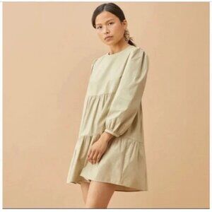 Reformation Beckett Dress Size XL Tiered Beige Dried Herb Tiered Neutral Mini